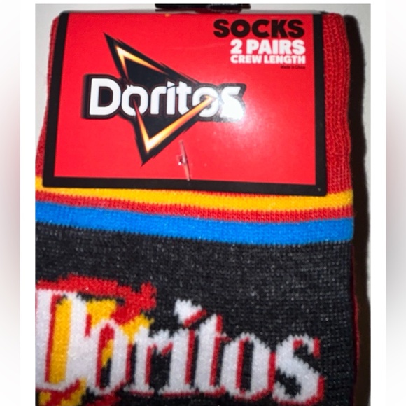 Doritos Odd Sox Crew Socks 2 Pair Men 8-12 W 9-13 Red White w Logo Chips Snacks - Picture 3 of 9